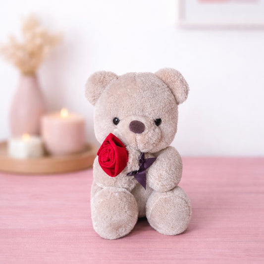 Ours en peluche ultra doux avec rose