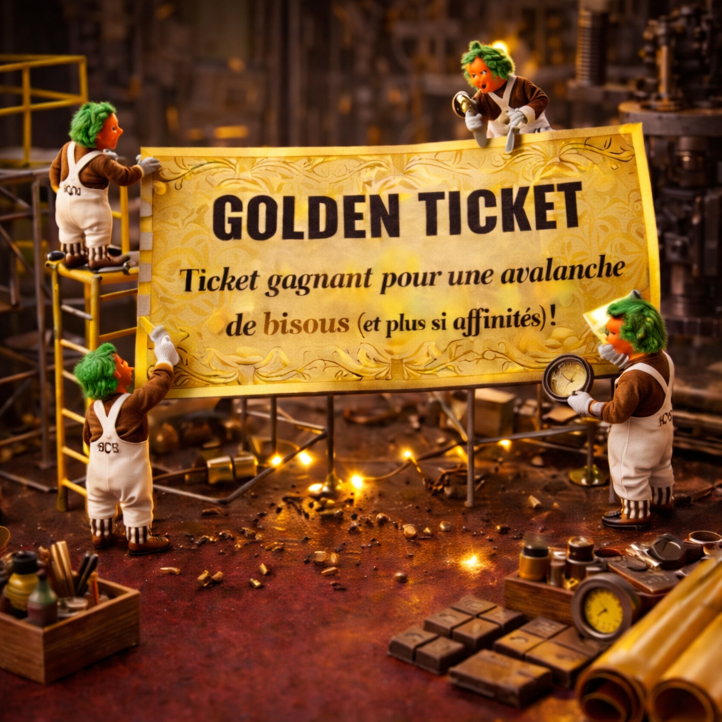 Tablette de chocolat Wonka avec ticket d'or mignon