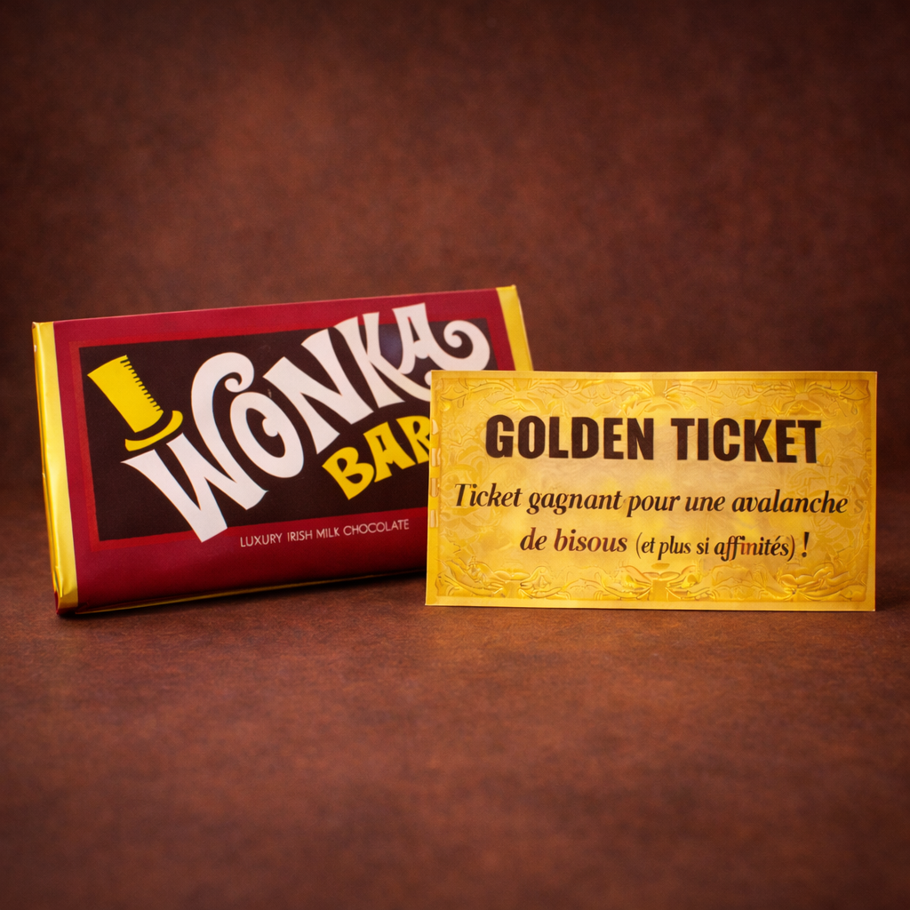 Tablette de chocolat Wonka avec ticket d'or mignon