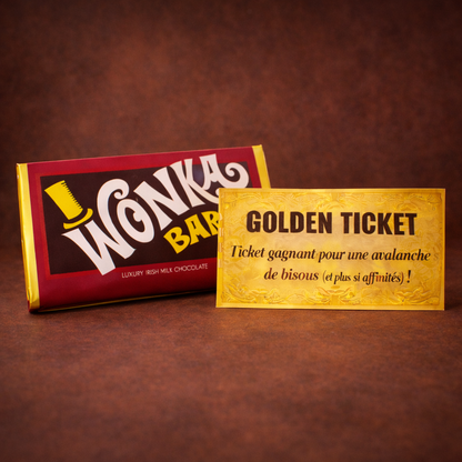 Tablette de chocolat Wonka avec ticket d'or mignon