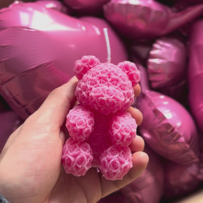 Bougie ours rose parfumée à la rose